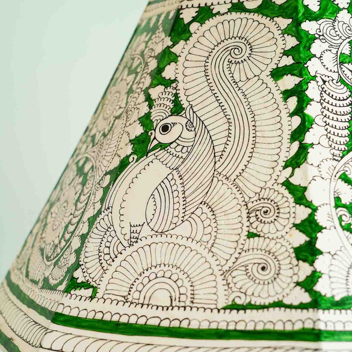 16 inch | Green Floral Peacock Hand Painted Tholu Bommalata Lamp Shade
