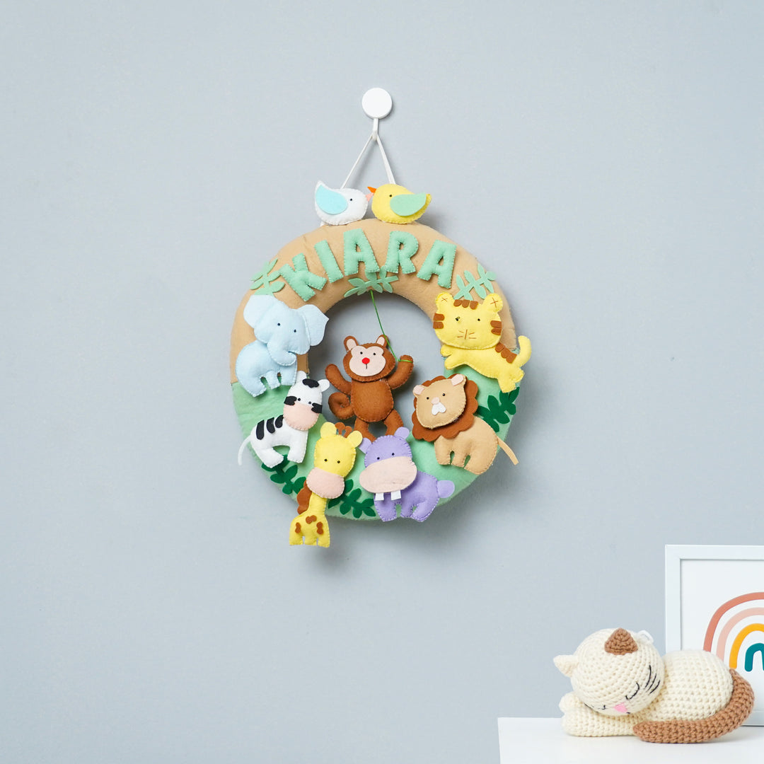 Personalized Felt Jungle Theme Kids Name Plate 3 - Hanging on Wall Hook