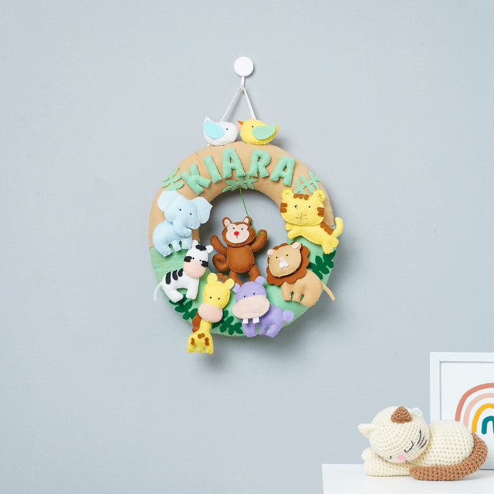 Personalized Felt Jungle Theme Kids Name Plate 3 - Hanging on Wall Hook