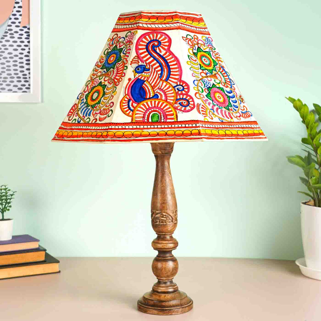 16 inch | Muticolor Floral Peacock Hand Painted Tholu Bommalata Lamp Shade