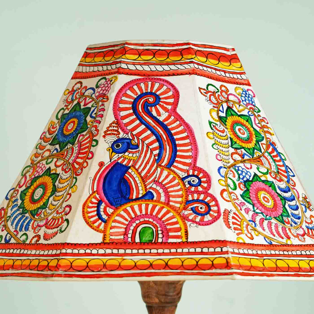 16 inch | Muticolor Floral Peacock Hand Painted Tholu Bommalata Lamp Shade