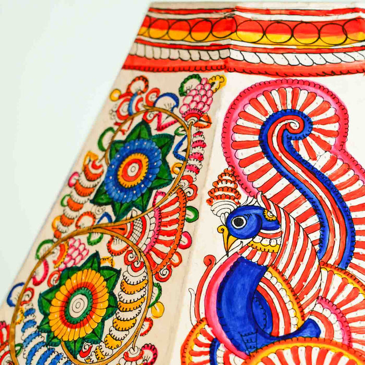 16 inch | Muticolor Floral Peacock Hand Painted Tholu Bommalata Lamp Shade