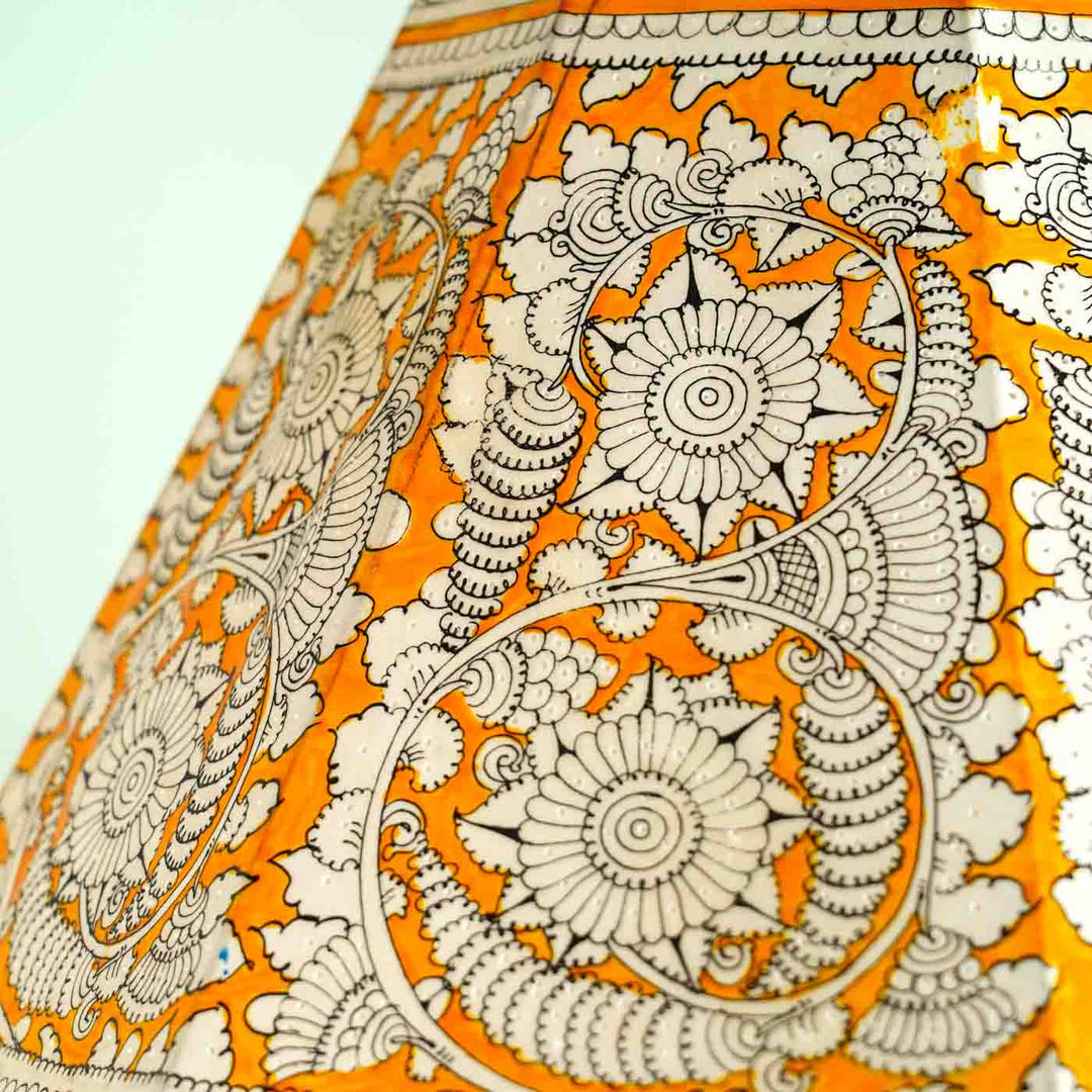 16 inch | Yellow Floral Hand Painted Tholu Bommalata Lamp Shade
