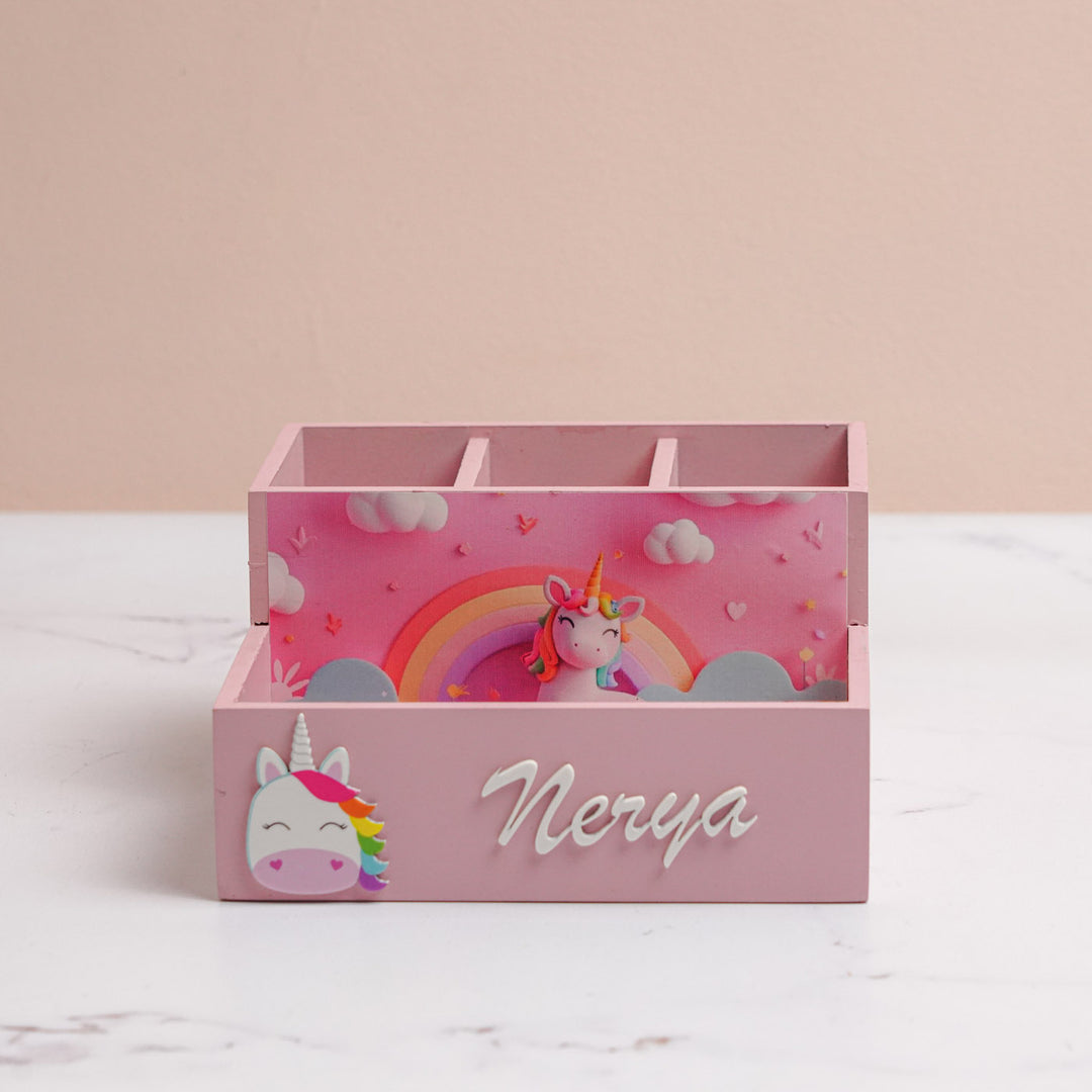 Personalized Unicorn Theme Mdf Wood Stationery Organizer For Kids