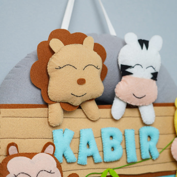 Personalized Felt Jungle Theme Kids Name Plate 3 - Name Personalization Close-up with Plush Faces
