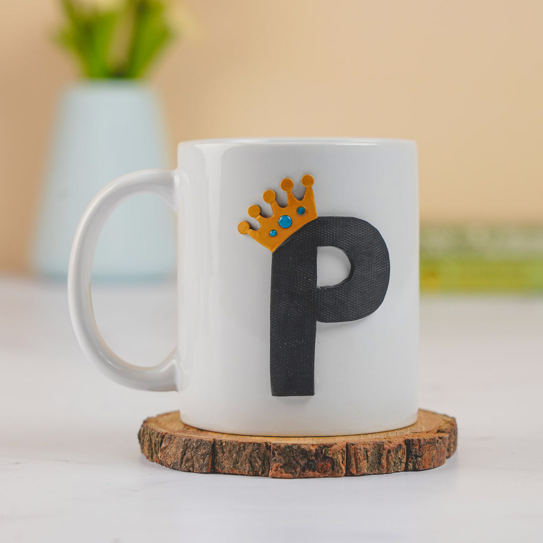 Personalized Handmade Polymer Clay Monogram Crown Theme Mug