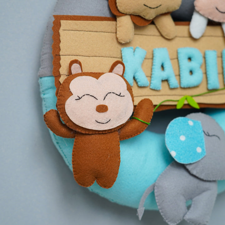 Personalized Felt Jungle Theme Kids Name Plate 3 - Close-up of Front Plush Detail