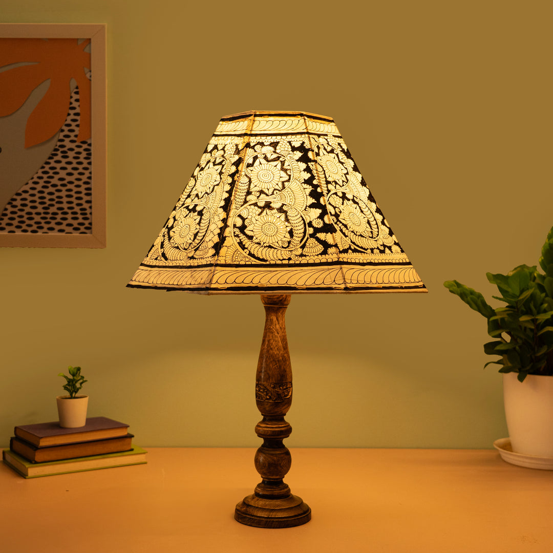 16 inch | Black Floral Hand Painted Tholu Bommalata Lamp Shade