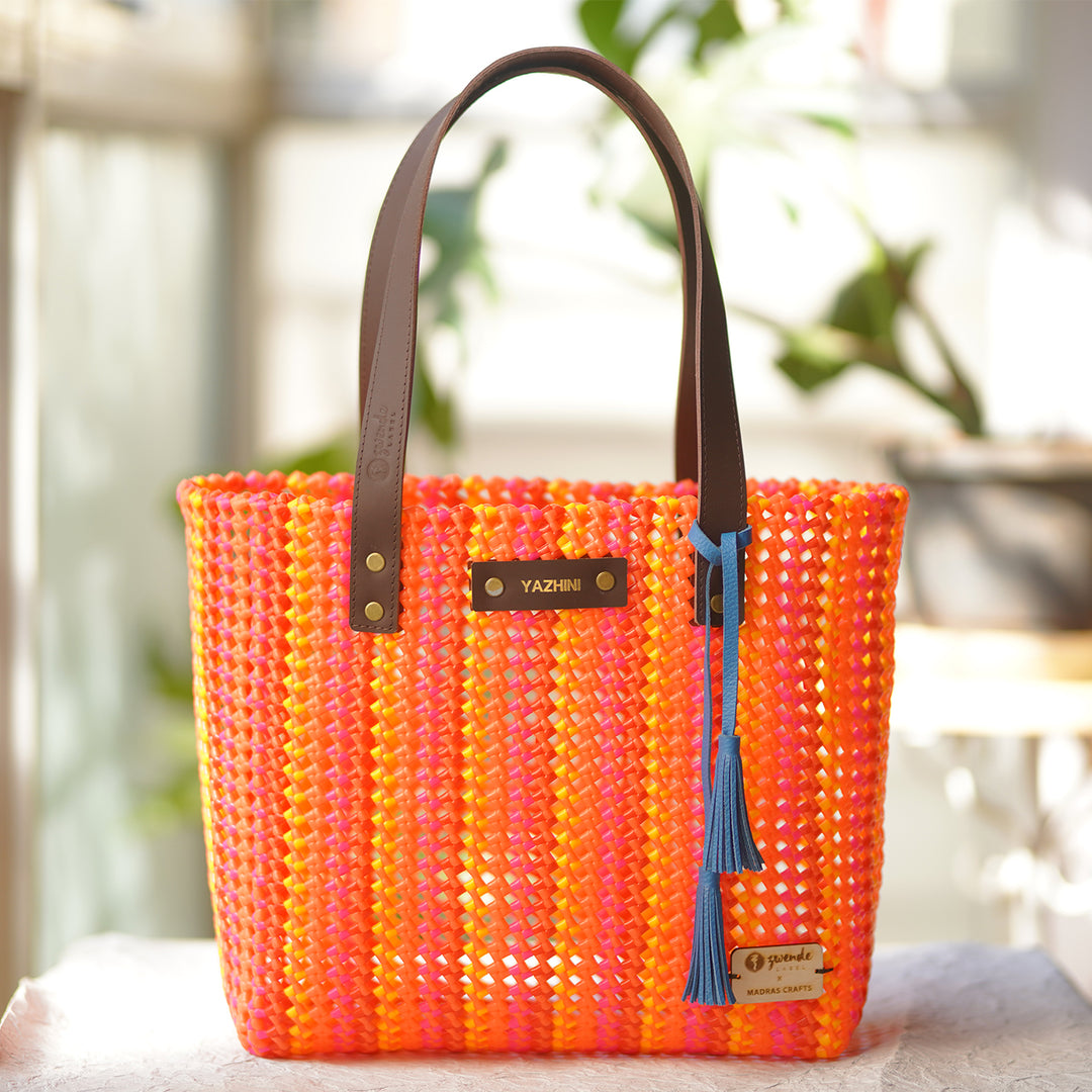 Red And Orange Stripes Handmade Wire Koodai Tote Bag