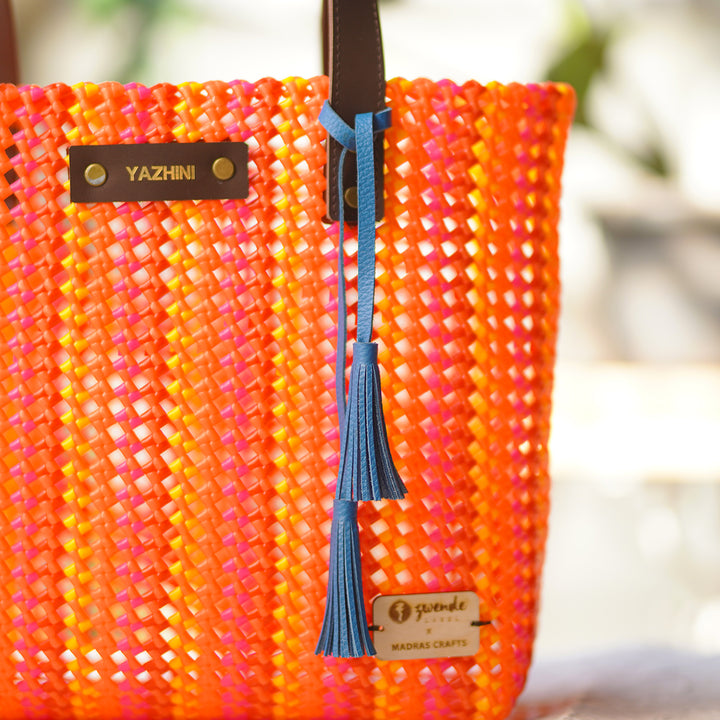 Red And Orange Stripes Handmade Wire Koodai Tote Bag