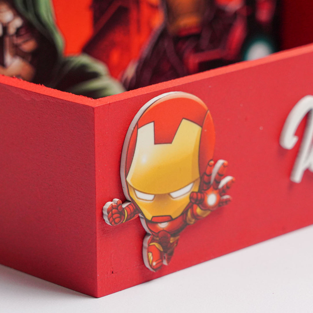 Personalized Ironman Theme Mdf Wood Stationery Organizer For Kids