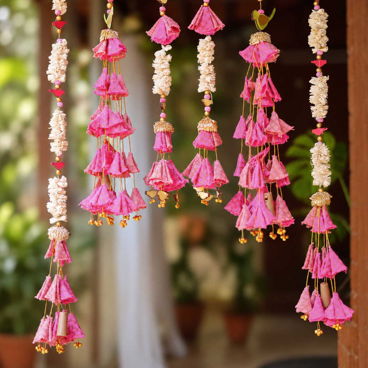6 Pc | Handmade Parandi Bird Jute Wall Hanging Strings in Different Lengths With LED Lights & Shola Accents