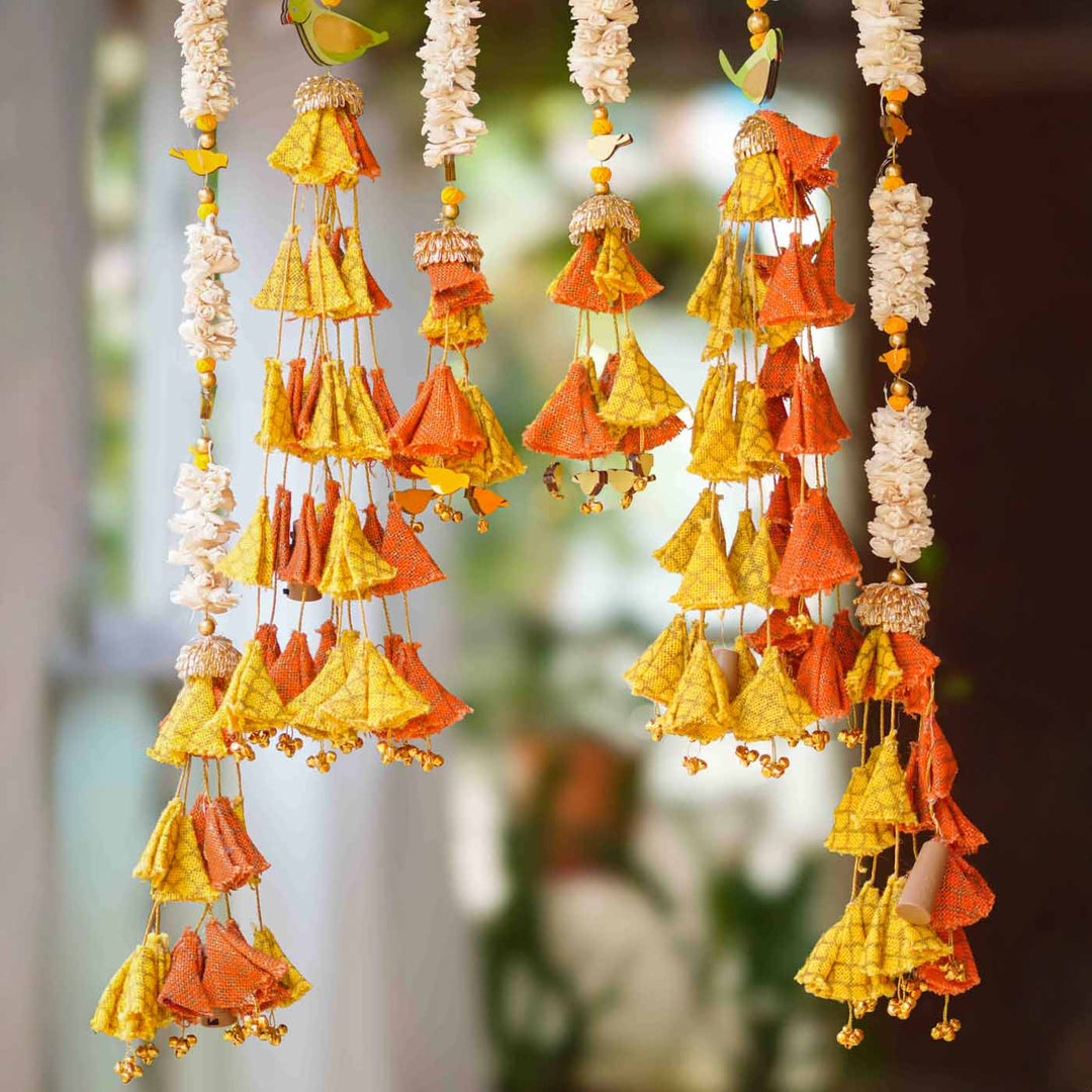 6 Pc | Handmade Parandi Bird Jute Wall Hanging Strings in Different Lengths With LED Lights & Shola Accents