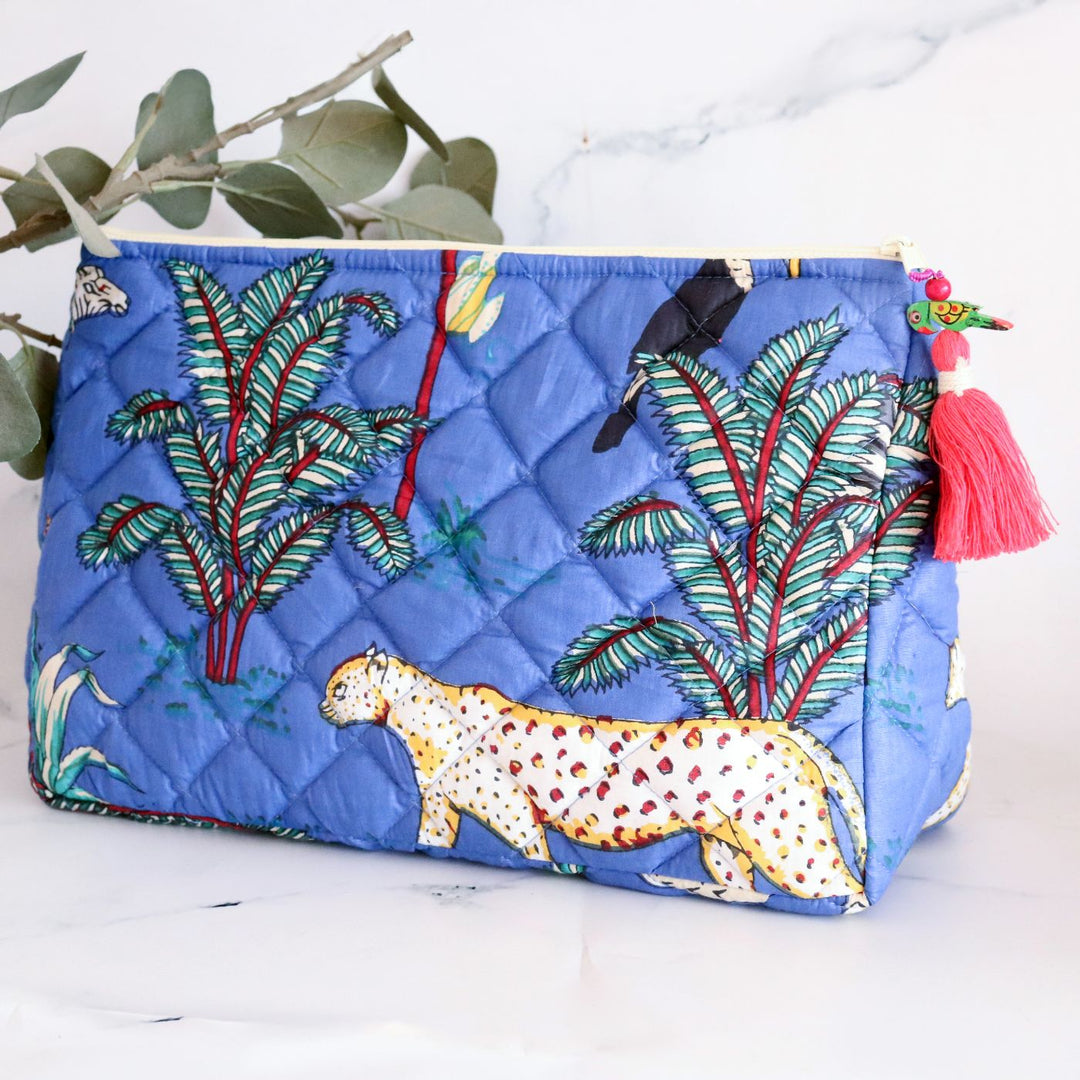 Personalized Handmade Printed Floral Cotton Makeup Bag | 12.5 x 9 Inch
