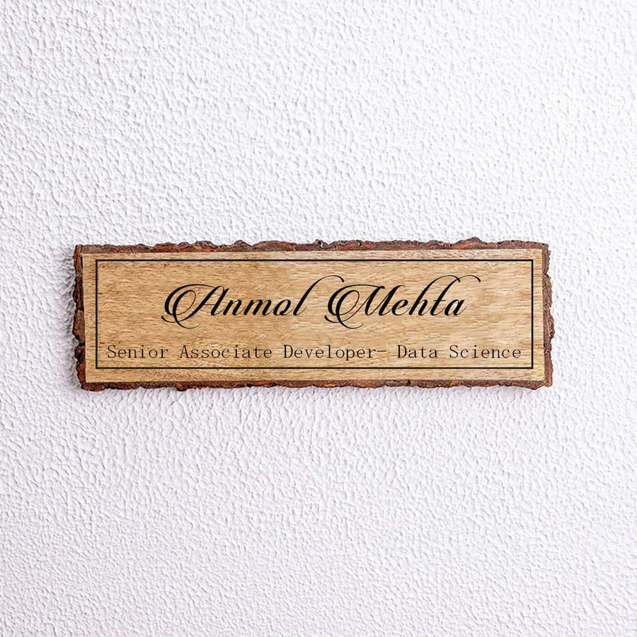 Handcrafted Mango Wood Personalized Name Plate For Data Scientist - Mounted on Wall Close-up