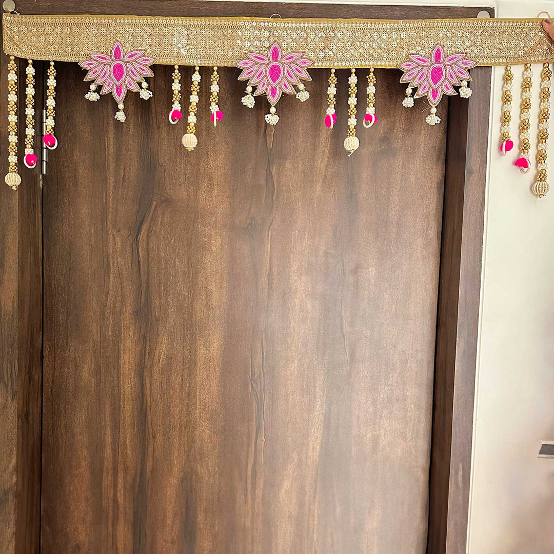 38 / 44 In | Handmade Decorative Gold & Pink Lotus Toran