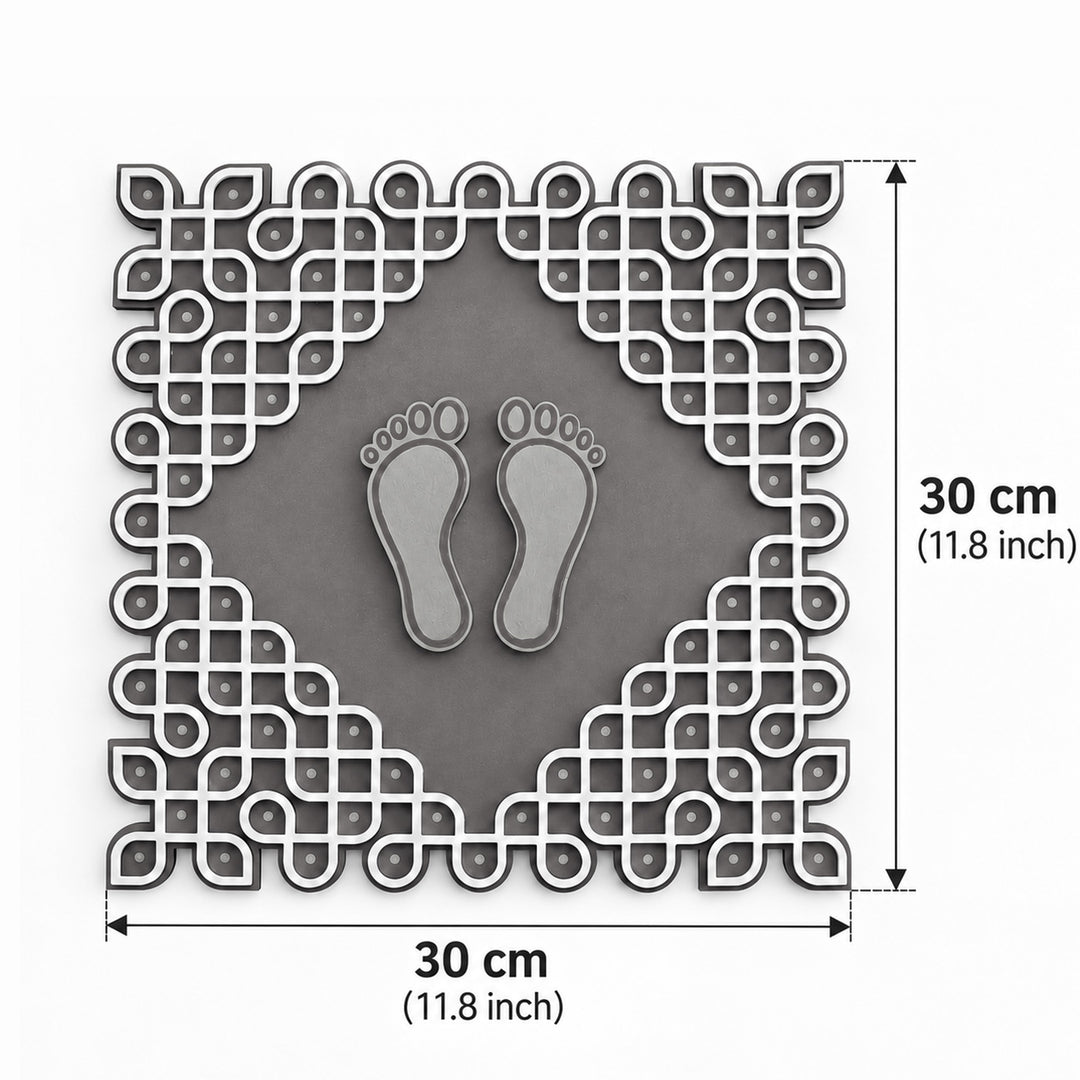Hand-Painted Kolam With Footprints Mdf Rangoli For Festive Decor