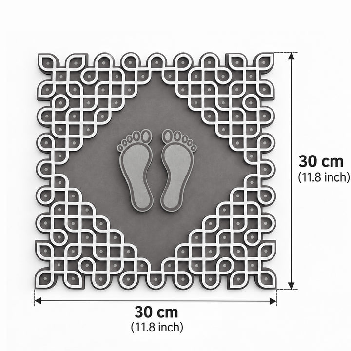 Hand-Painted Kolam With Footprints Mdf Rangoli For Festive Decor