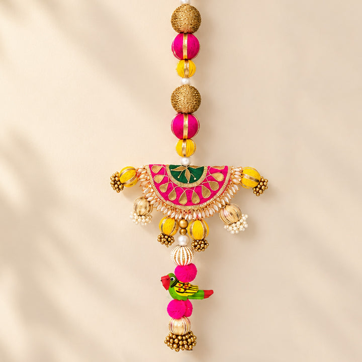 2 Pc | Handmade Peacock Gota Patti Hangings With Zari Balls For Festive Decor