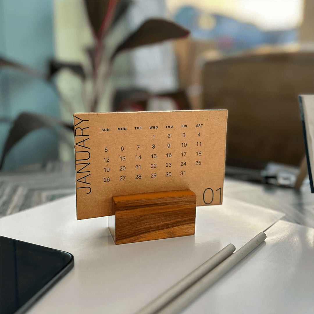 Handmade Brown 2026 Desk Calendar With Stand