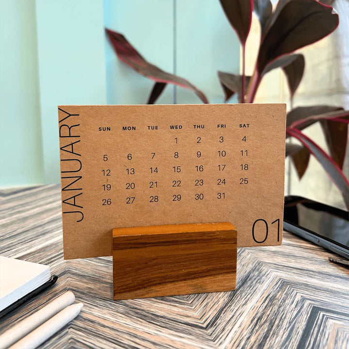 Handmade Brown 2026 Desk Calendar With Stand