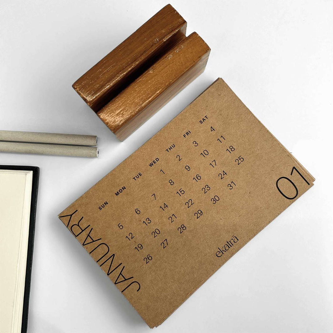 Handmade Brown 2026 Desk Calendar With Stand