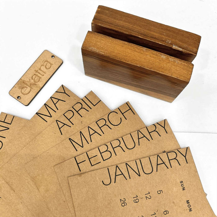 Handmade Brown 2026 Desk Calendar With Stand