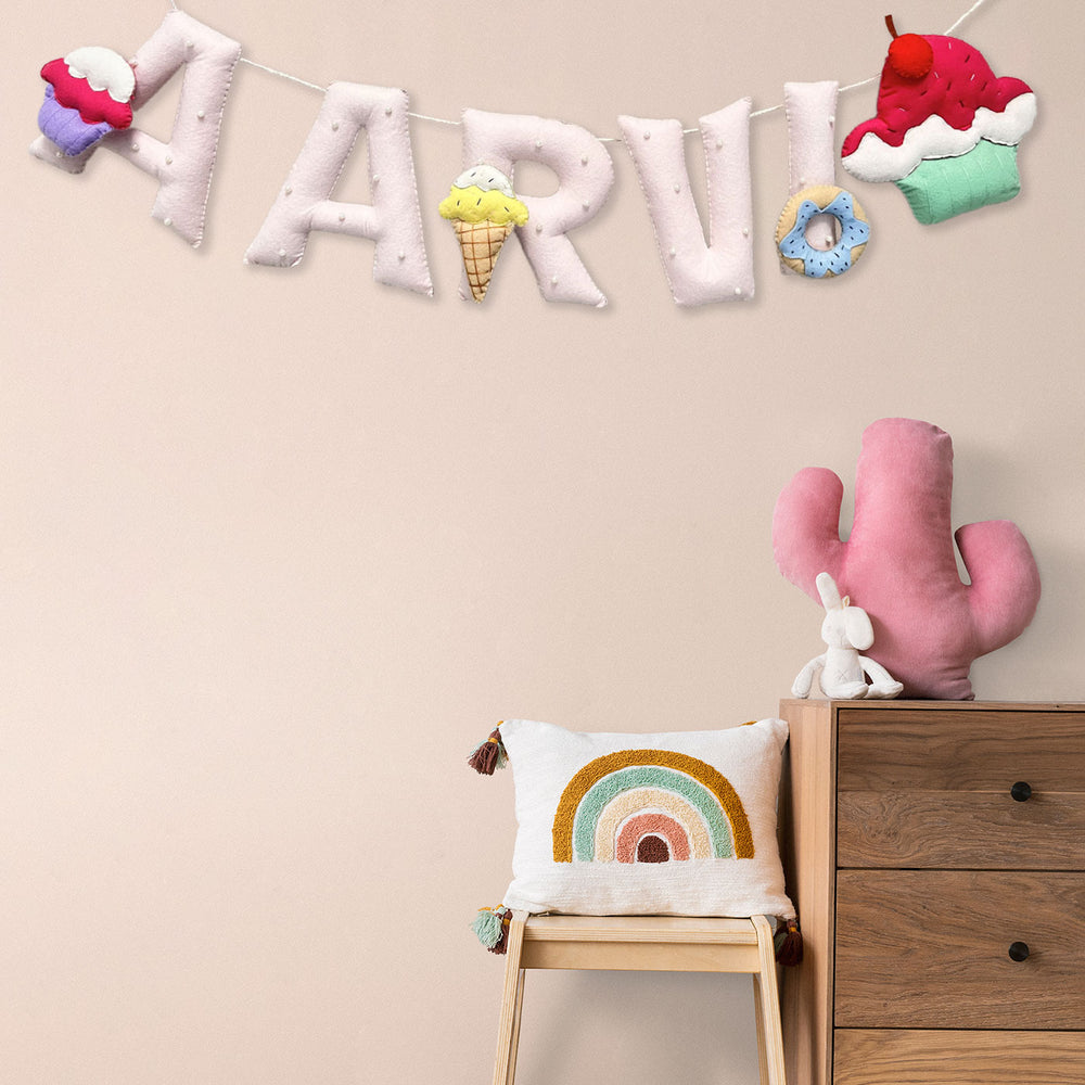 Handcrafted Personalized Cupcake Bunting For Kids - Hanging Letters on Wall Display