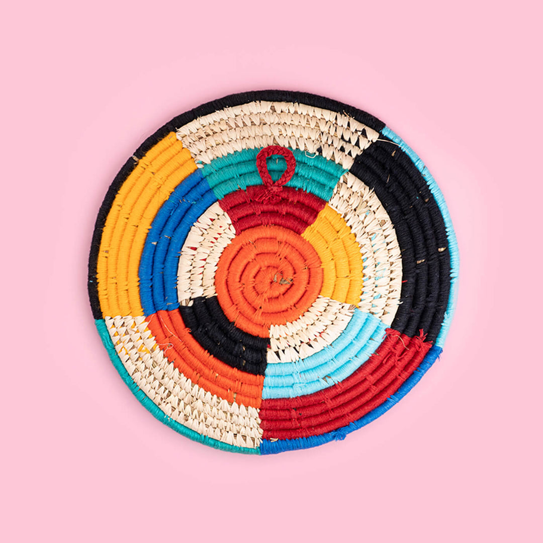 Handcrafted Sabai Grass Multi-coloured Circles Wall Plate