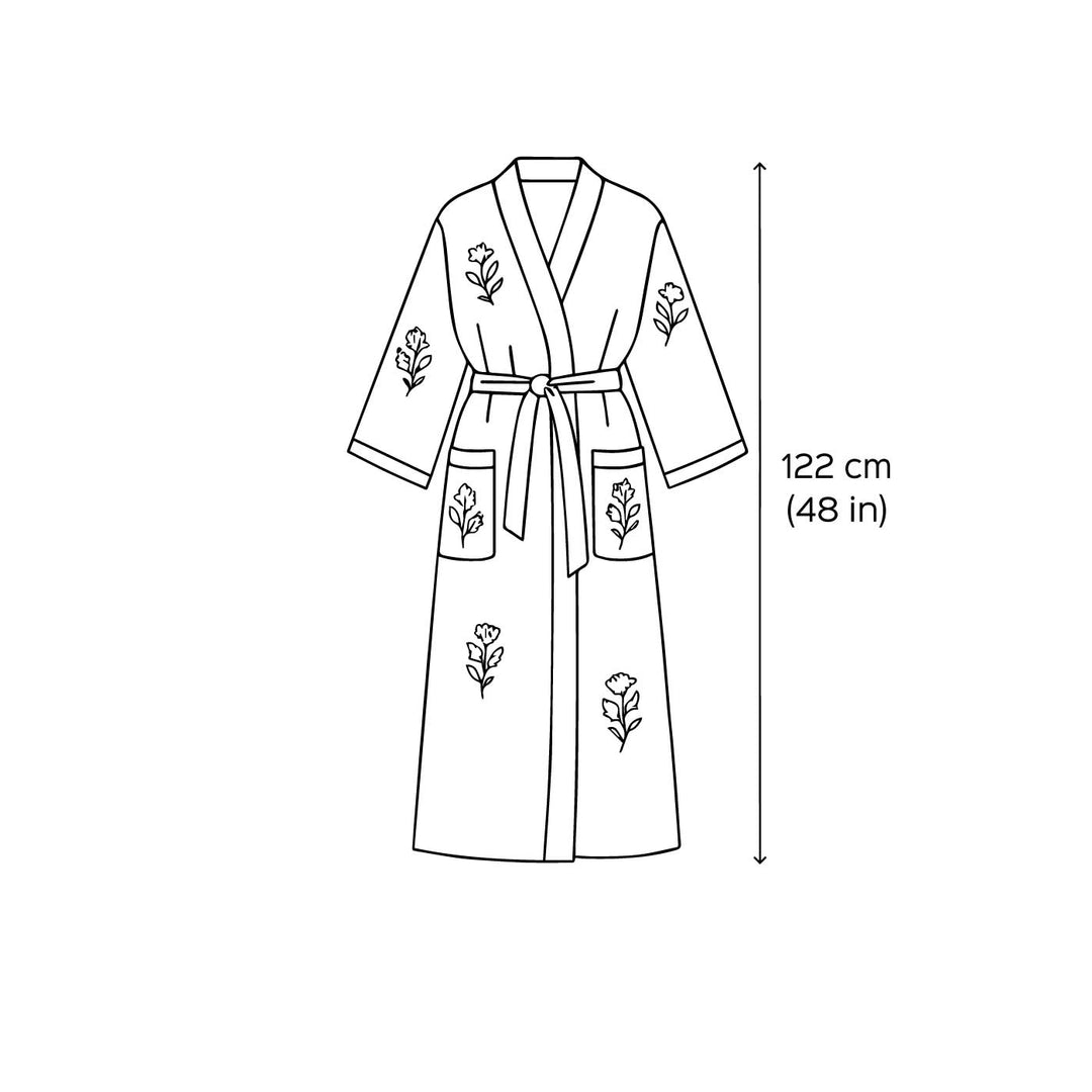 Personalized Handmade Block Printed Pink Floral Cotton Bath Robes