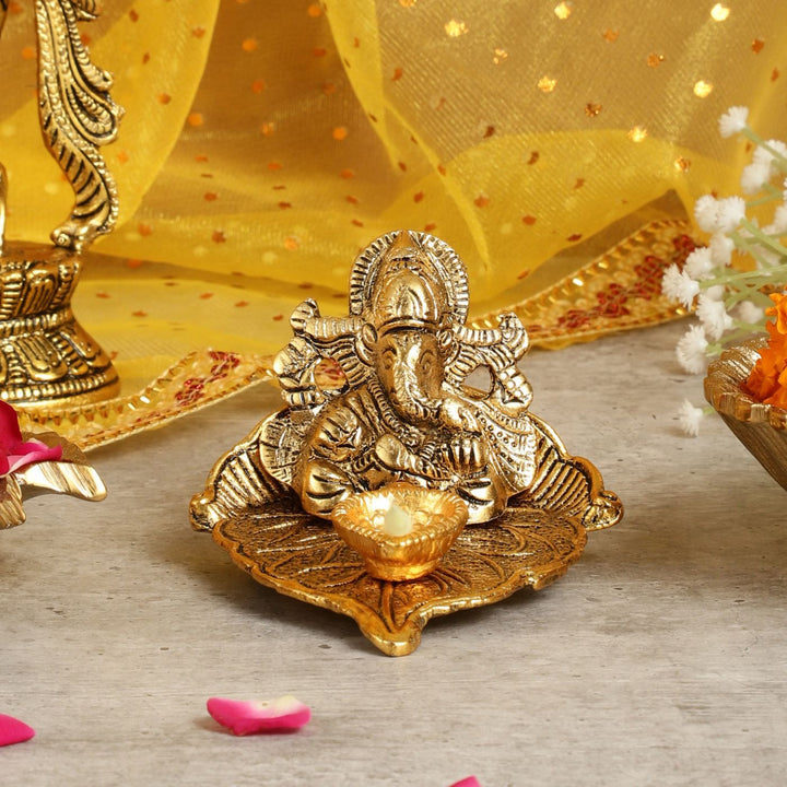 Handmade Lord Ganesh Metal Oil Lamp / Diya