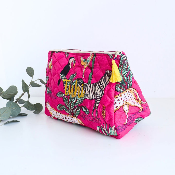 Personalized Handmade Printed Floral Cotton Makeup Bag | 12.5 x 9 Inch