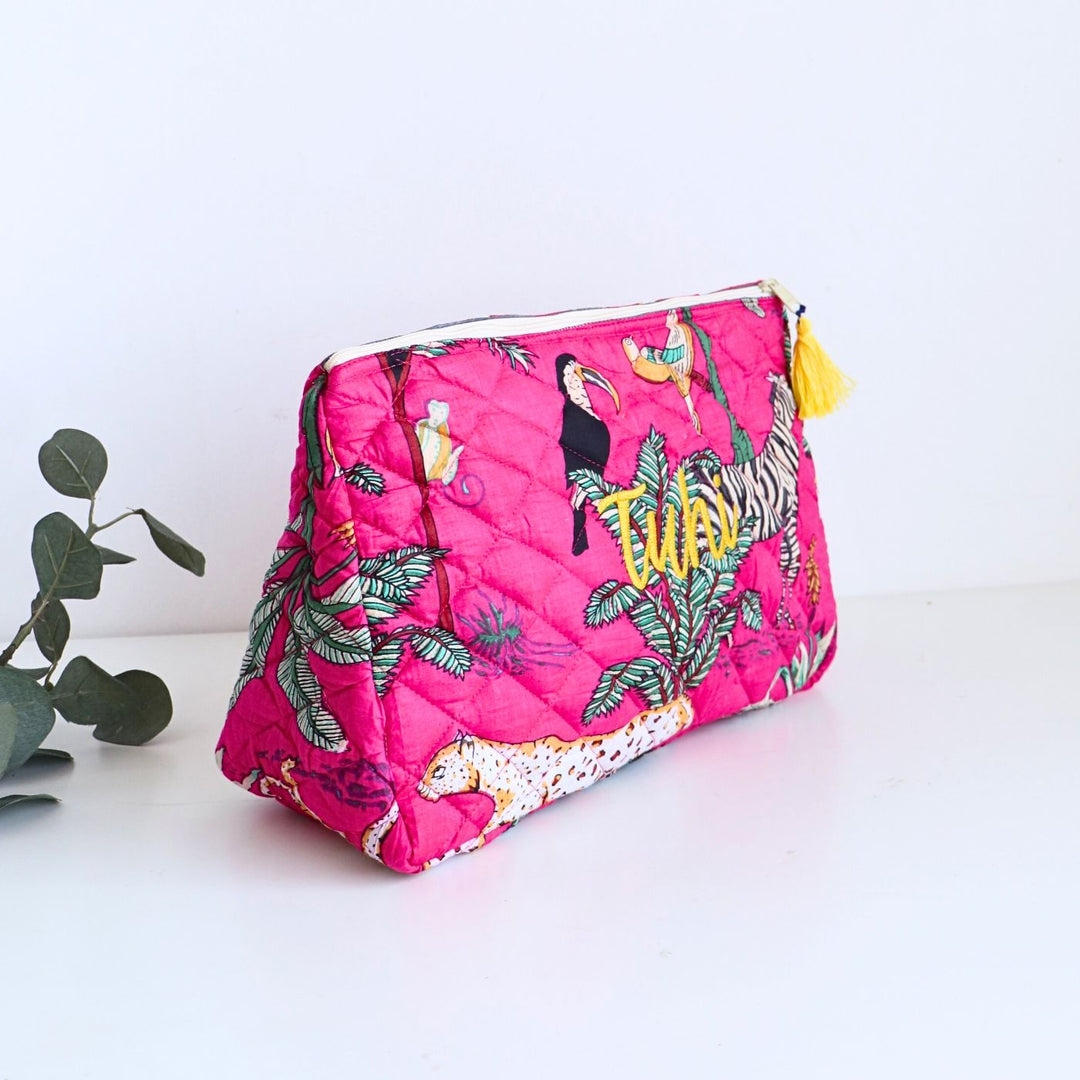 Personalized Handmade Printed Floral Cotton Makeup Bag | 12.5 x 9 Inch