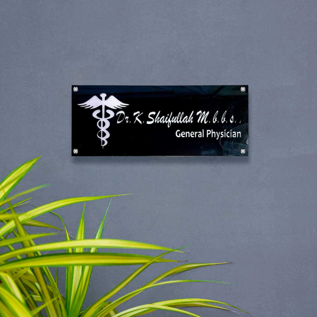 Personalized Waterproof Doctor Acrylic Led Name Plate - Mounted on Gray Wall