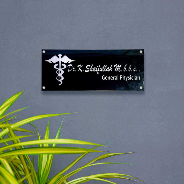 Personalized Waterproof Doctor Acrylic Led Name Plate - Mounted on Gray Wall