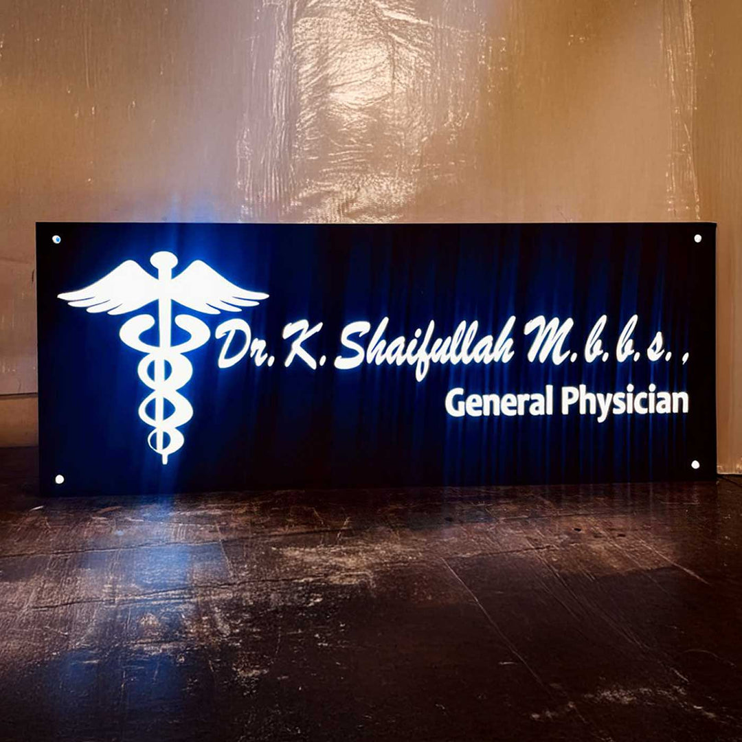 Personalized Waterproof Doctor Acrylic Led Name Plate - Front View Illuminated Signage