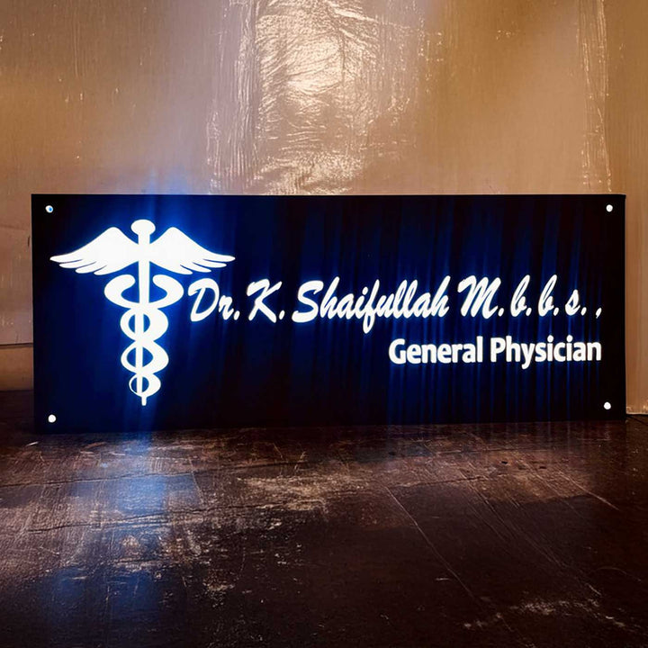 Personalized Waterproof Doctor Acrylic Led Name Plate - Front View Illuminated Signage