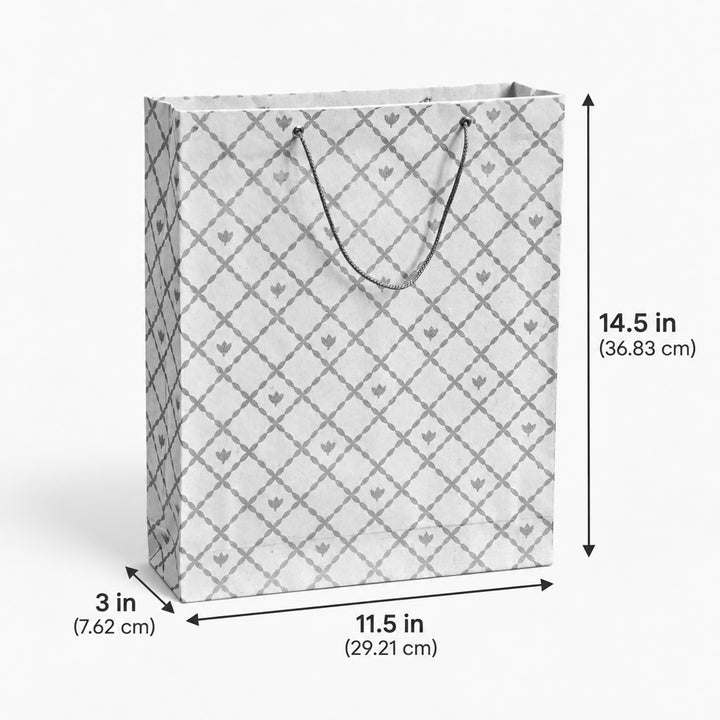 "Lace" Handmade Golden Screen Printed Medium Paper Bag For Festive Gifting