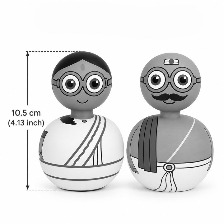 Set of 2 | Hand-Painted Pink & Yellow Bobble Head Couple Wooden Golu Dolls For Gifting & Decor