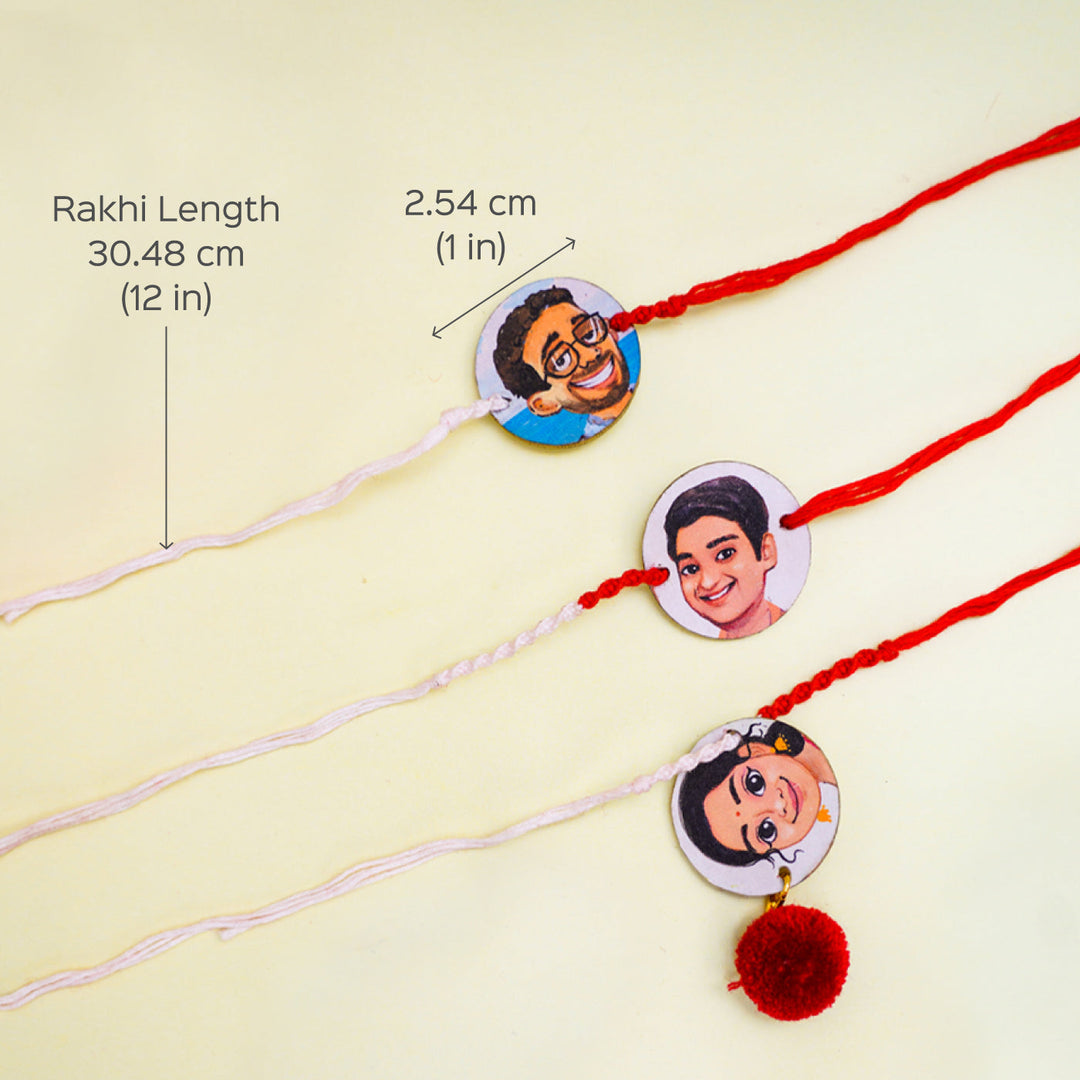 Handpainted Personalized Caricature Rakhi With Roli Chawal 3 - Rakhi length and charm size