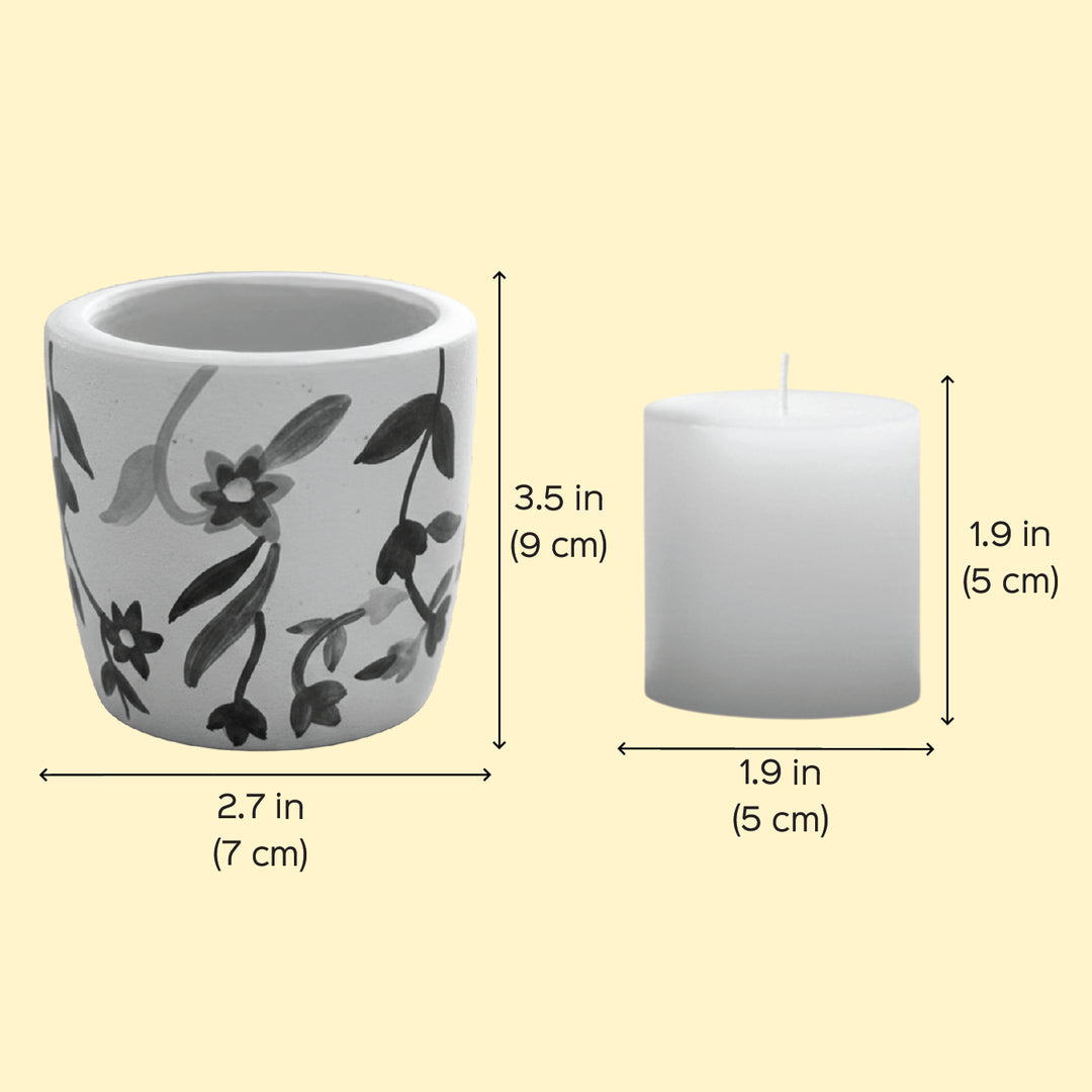 Hand-Painted Multicolor Floral Terracotta Candle Holder With Candle