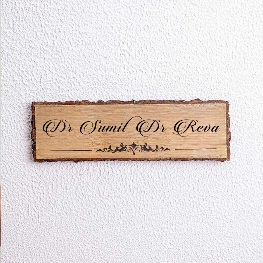 Handcrafted Mango Wood Personalized Professional Name Plate For Doctors 1 - Mounted on Textured Wall