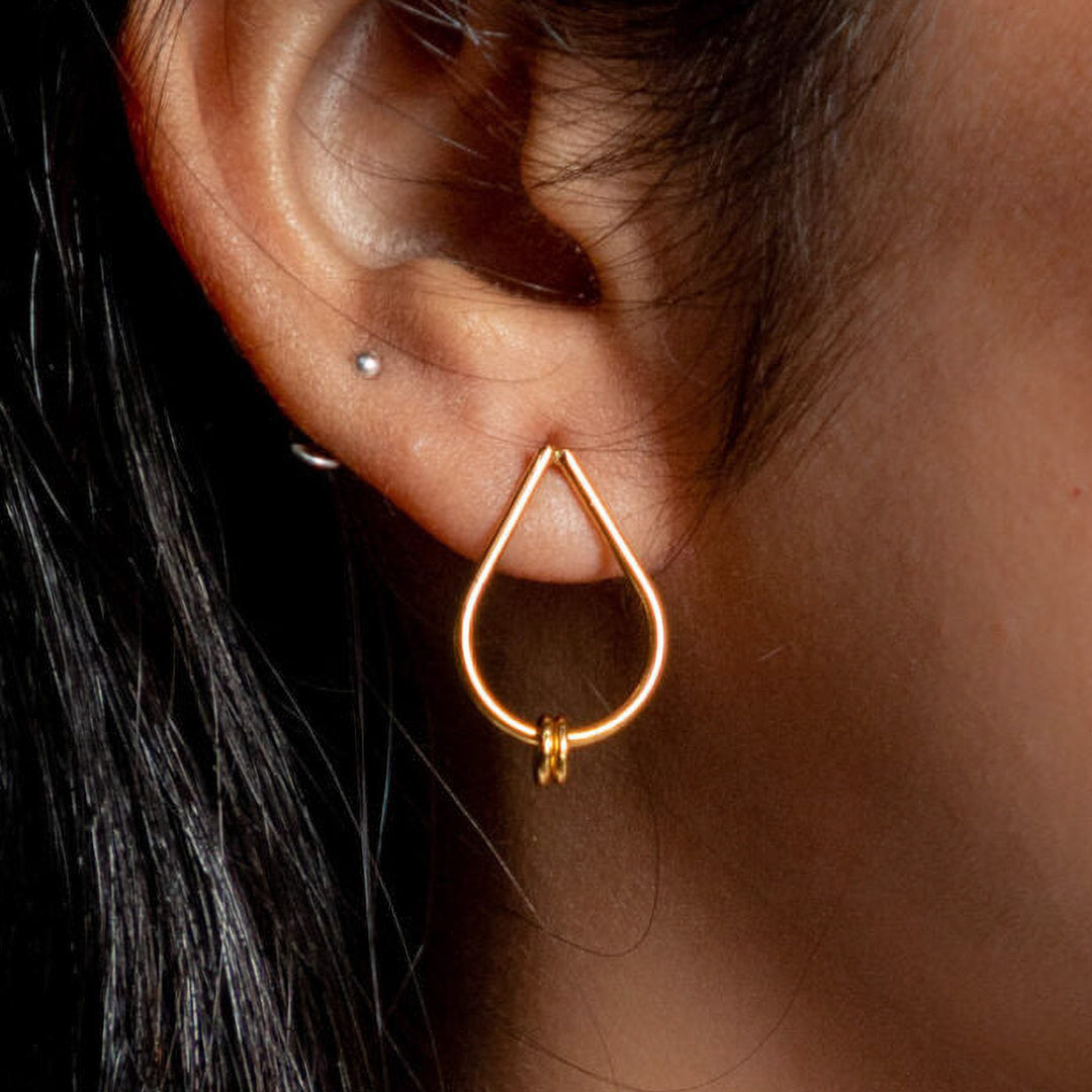 Handmade Drop Shaped Stud With Hangings Brass Earrings