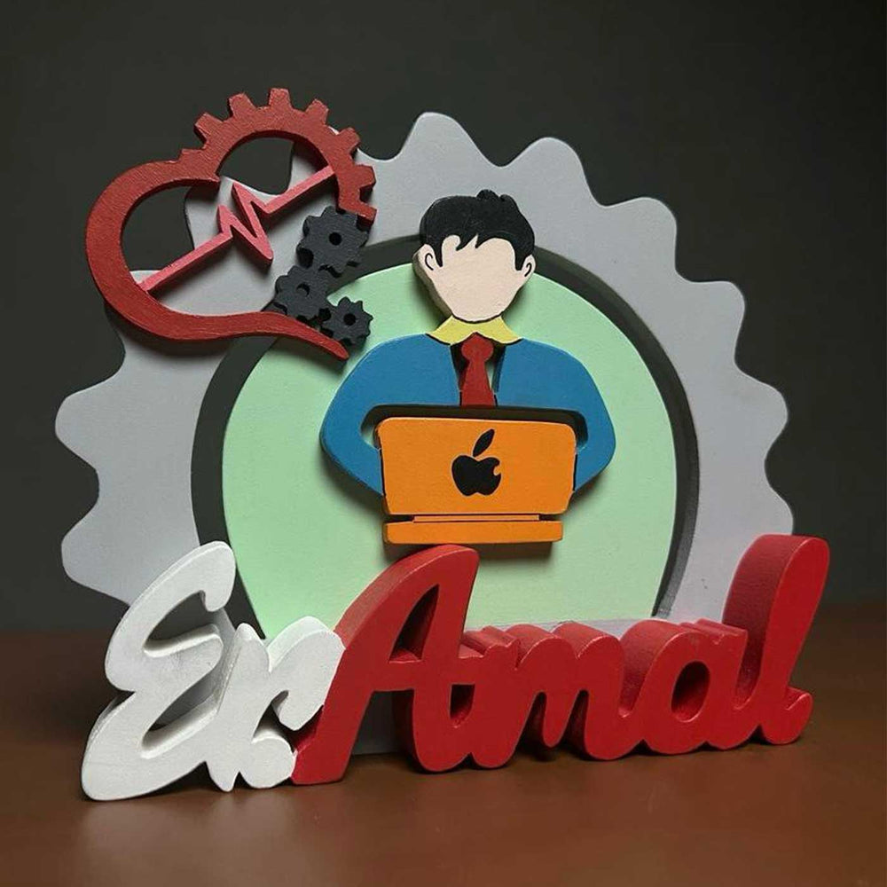 Personalized Mechanical Engineer Mdf Wood Desk Name Plate - Front View with Name Personalization