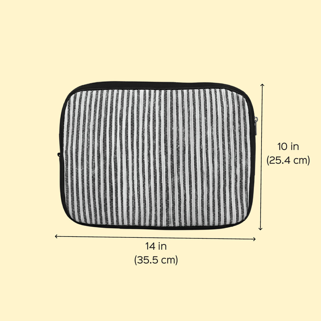 Handcrafted Silver and White Striped Upcycled Plastic 14" Laptop Sleeve