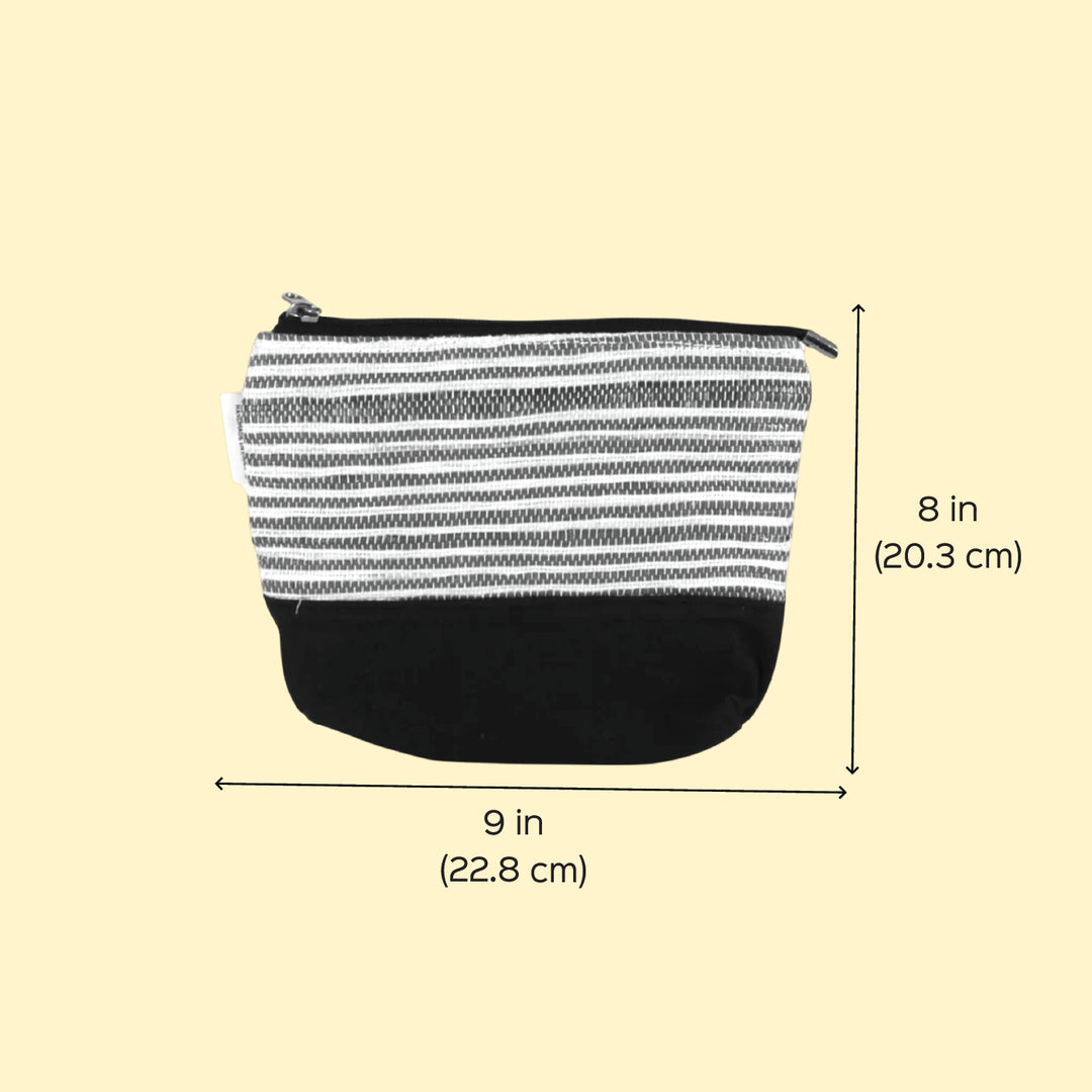 Blue and Green Striped Upcycled Plastic Handcrafted Utility Pouch
