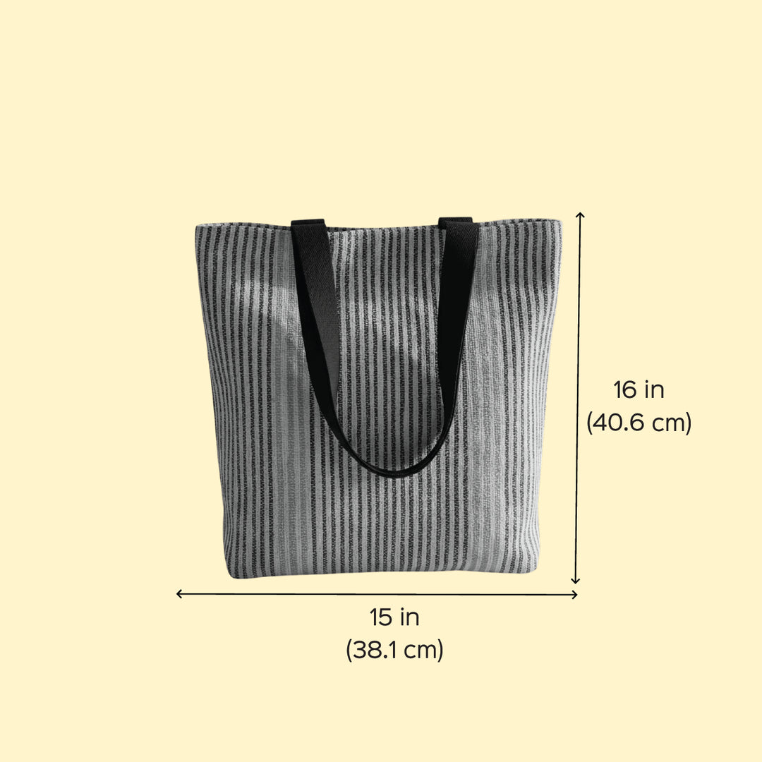 Blue and Silver Striped Upcycled Plastic Handcrafted Classic Tote Bag For Everyday Use