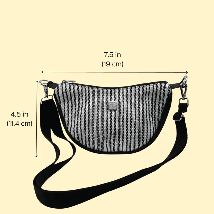 White and Purple Striped Upcycled Plastic Handcrafted Mini Curve Sling Bag