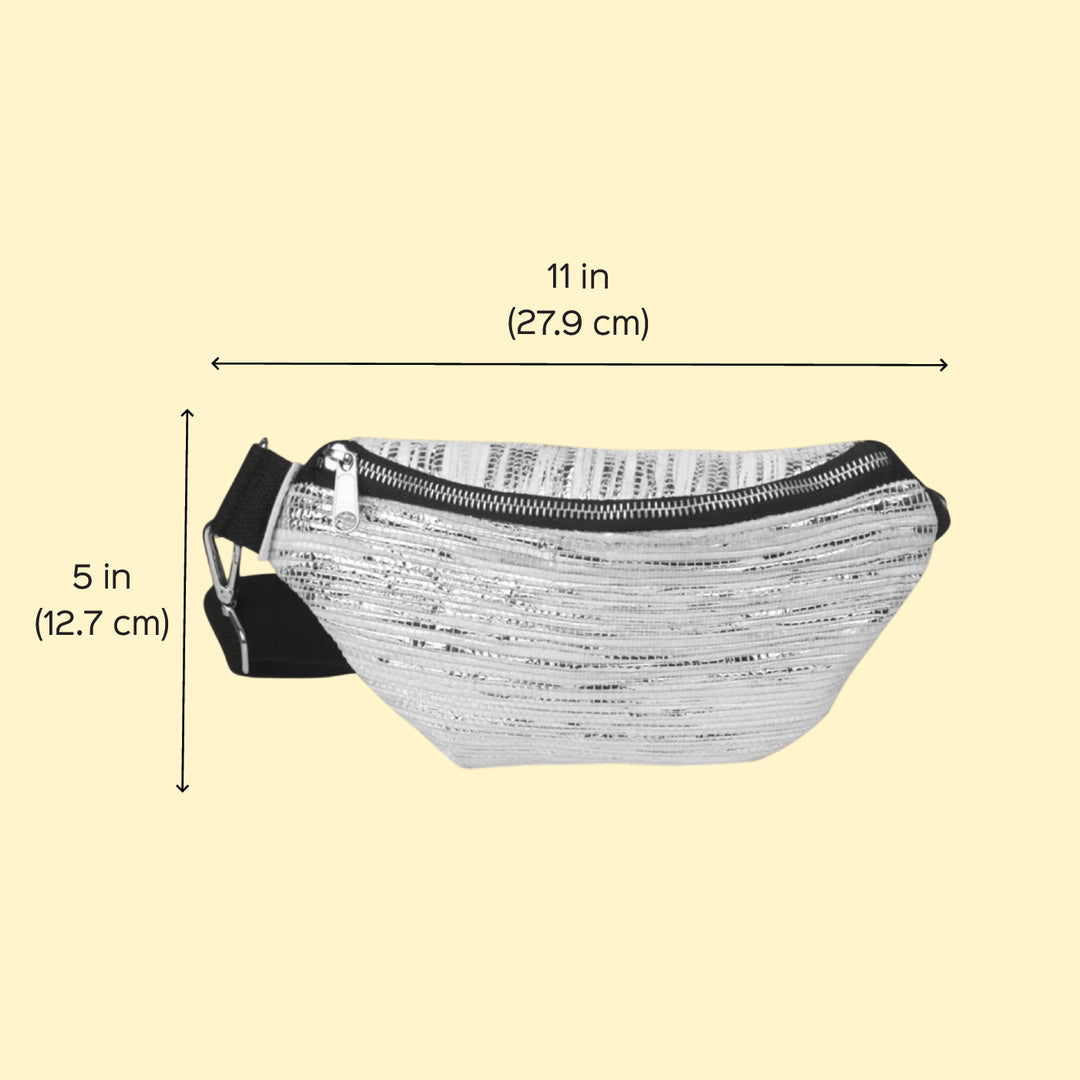 Silver and White Upcycled Handcrafted Lightweight Plastic Fanny Pack Crossbody Bag
