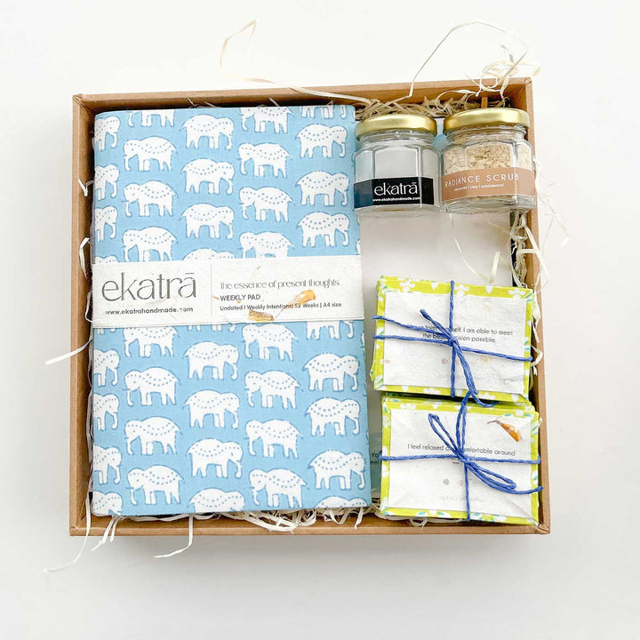 Eco-friendly Handmade Blue Elephant Journal & Self-Care Hamper